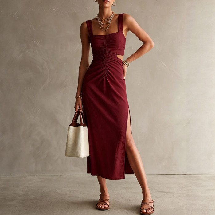 High Waist Side Slit Slim Summer Dress for Dating and Birthday Gatherings