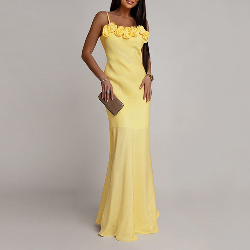 Spaghetti Strap 3D Floral Maxi Dress for Dating and Evening Parties
