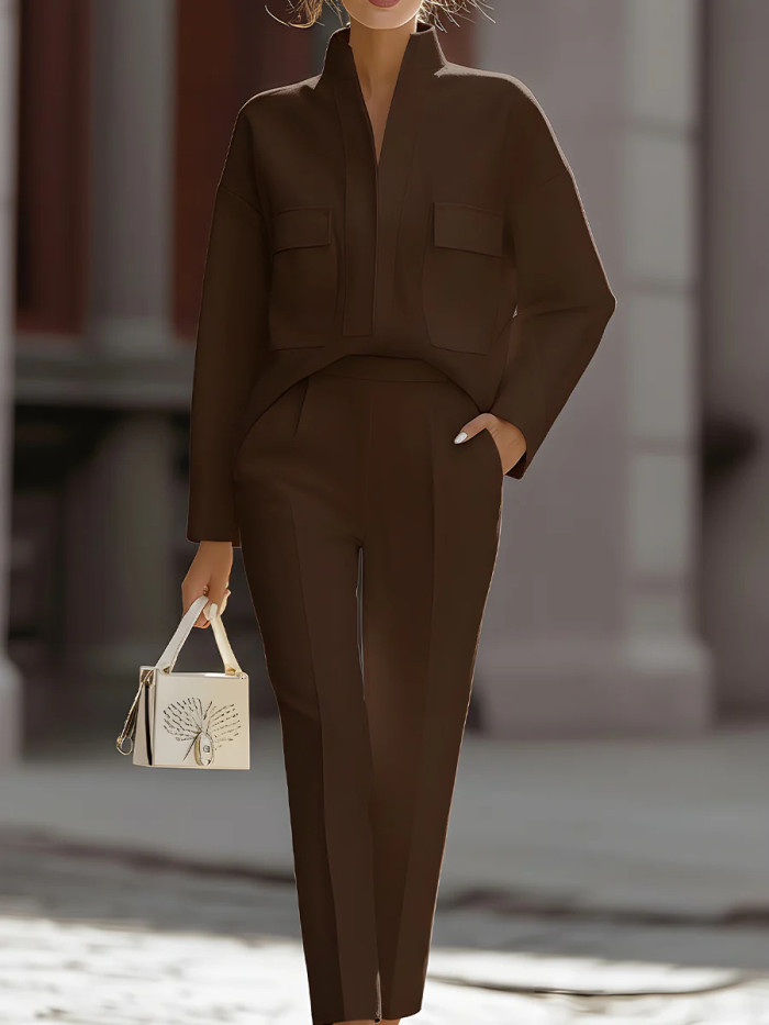 Spring Urban Commute Lapel Pocket Casual Suit for Daily Work and Weekend Outings