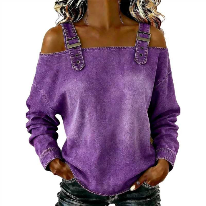 Off Shoulder Backless Denim Top for Streetwear and Casual Work Occasions