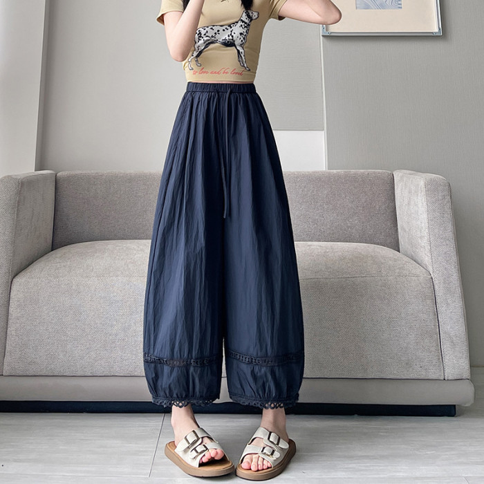 Elastic Waist Pocket Wide Leg Pants Casual Commute and Vacation Trips