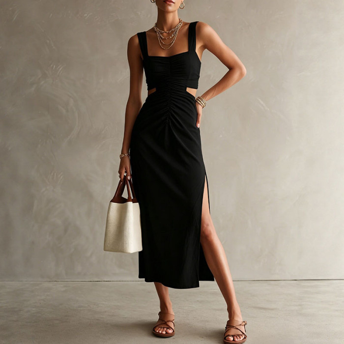 High Waist Side Slit Slim Summer Dress for Dating and Birthday Gatherings