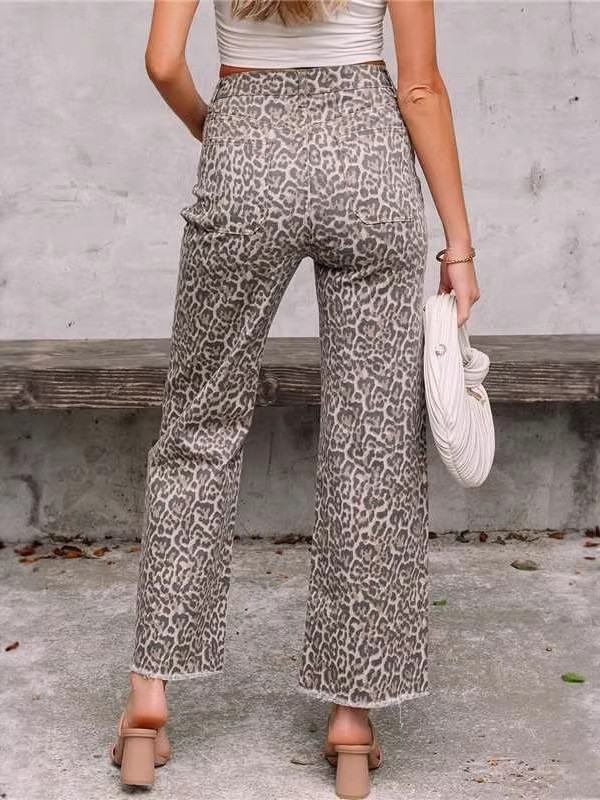 High Waisted Leopard Print Jeans for Streetwear and Weekend Outings
