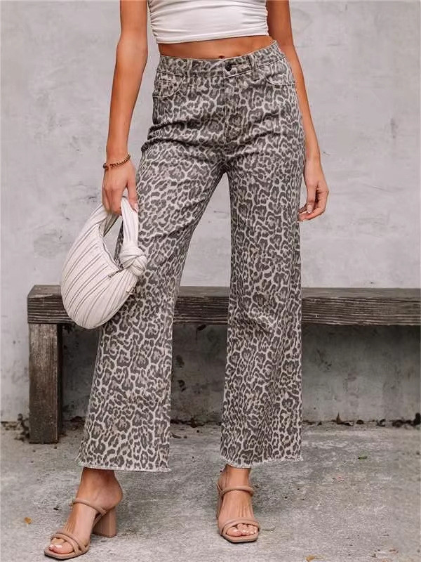 High Waisted Leopard Print Jeans for Streetwear and Weekend Outings