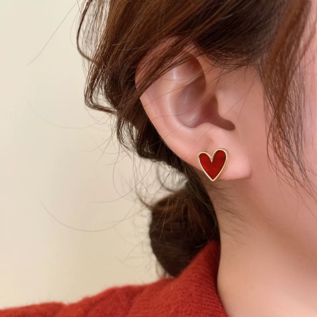 Red Heart Stud Earrings for Daily Wear and Casual Weekend Outings