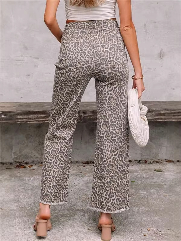 High Waisted Leopard Print Jeans for Streetwear and Weekend Outings