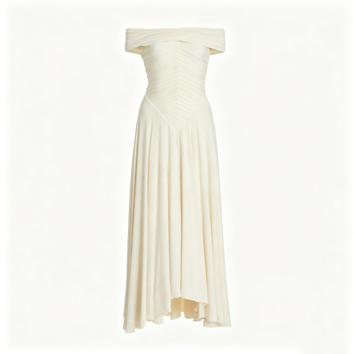 One Shoulder Solid Pleated Maxi Dress for Dating and Evening Parties
