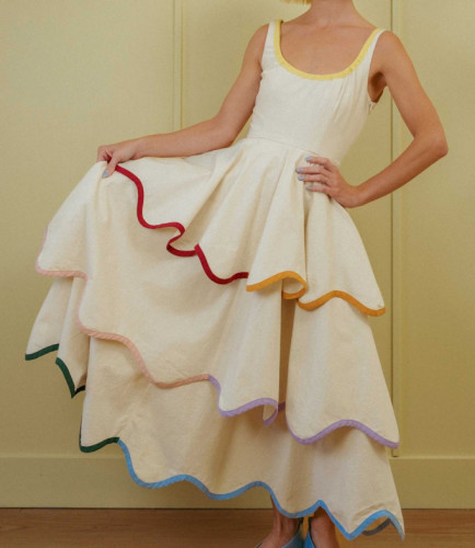 U-Neck Color Block Ruffled A-Line Maxi Dress for Dating and Evening Parties