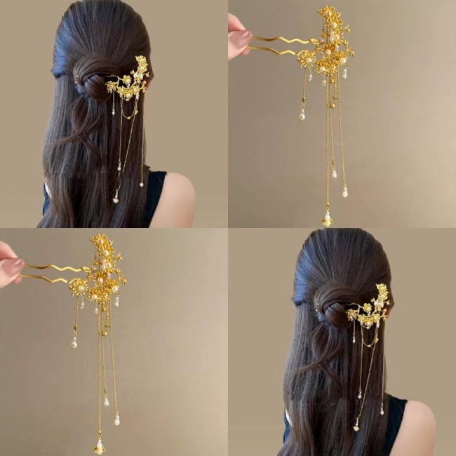 High-End Golden Plum Hairpin for Weekend Gatherings and Tea Events