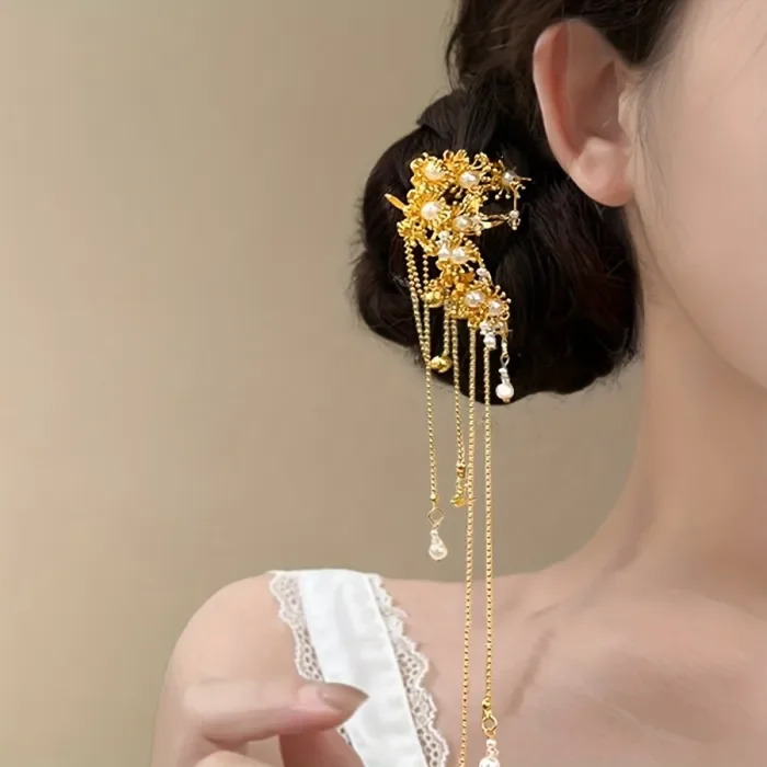 High-End Golden Plum Hairpin for Weekend Gatherings and Tea Events