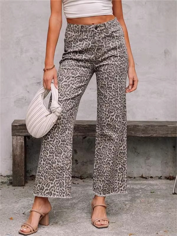 High Waisted Leopard Print Jeans for Streetwear and Weekend Outings