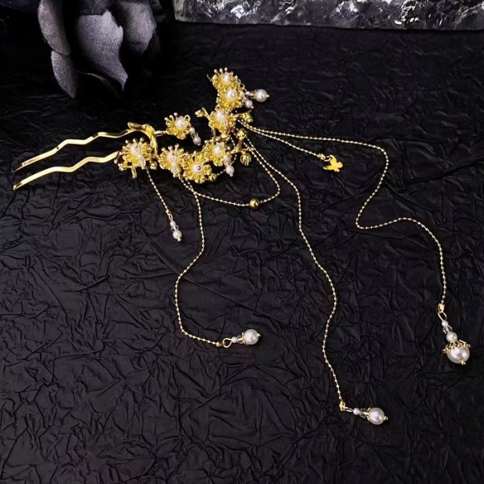 High-End Golden Plum Hairpin for Weekend Gatherings and Tea Events
