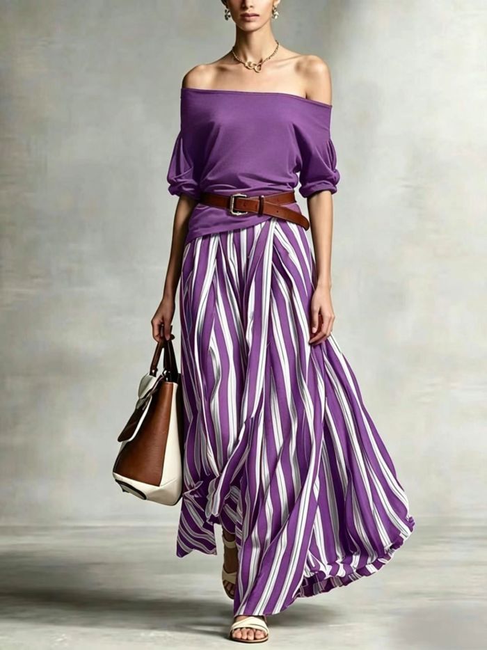 Elegant Striped Two Piece Outfit for Holiday Photoshoots and Weekend Brunches