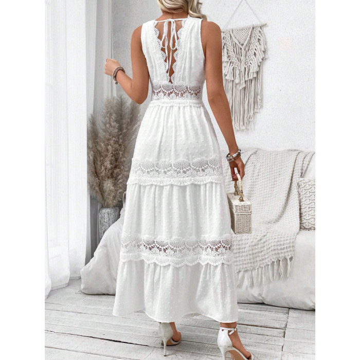 🤍 Lace V-Neck Ruffle White Party Dress for Prom and Evening Banquets