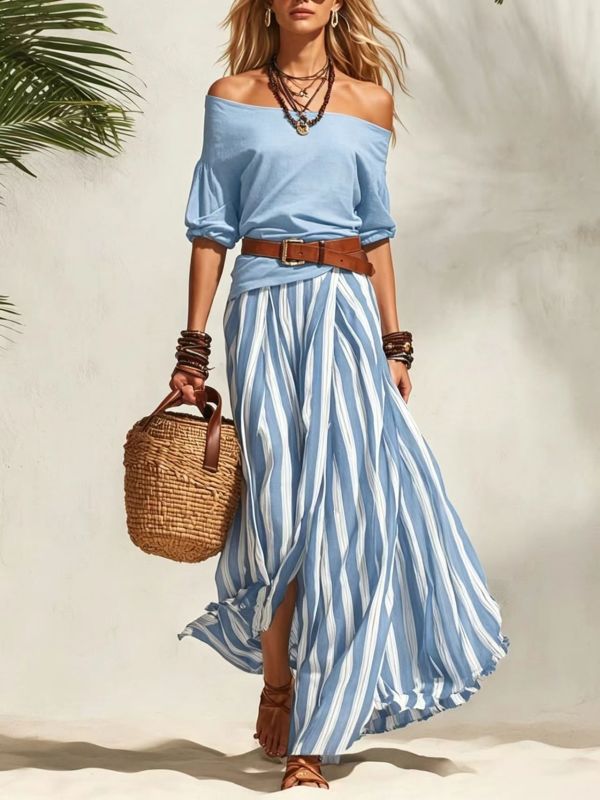 Elegant Striped Two Piece Outfit for Holiday Photoshoots and Weekend Brunches