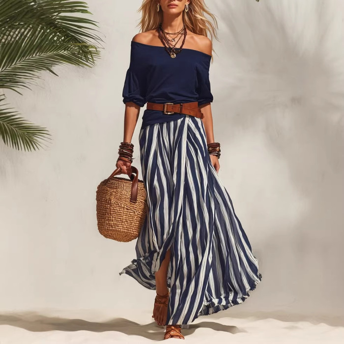 Elegant Striped Two Piece Outfit for Holiday Photoshoots and Weekend Brunches