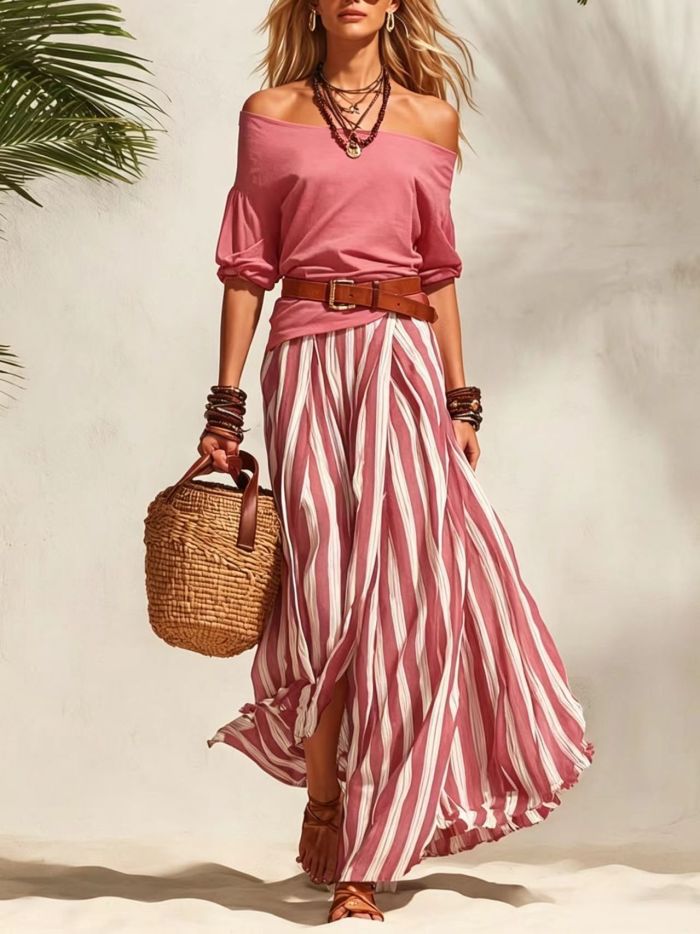 Elegant Striped Two Piece Outfit for Holiday Photoshoots and Weekend Brunches