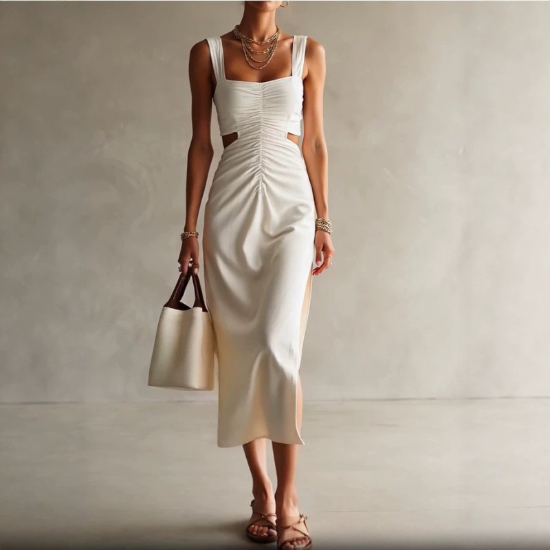 High Waist Side Slit Slim Summer Dress for Dating and Birthday Gatherings