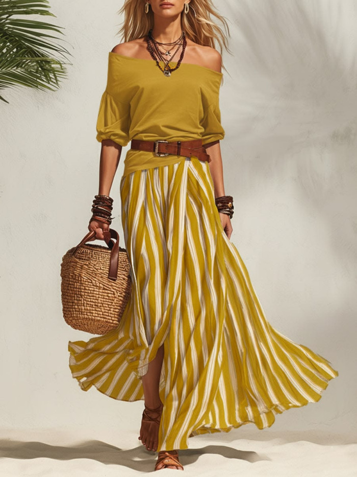Elegant Striped Two Piece Outfit for Holiday Photoshoots and Weekend Brunches