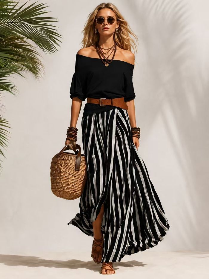 Elegant Striped Two Piece Outfit for Holiday Photoshoots and Weekend Brunches
