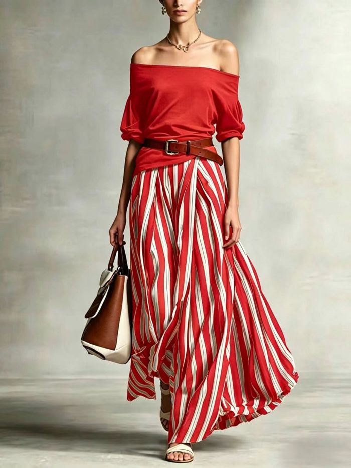Elegant Striped Two Piece Outfit for Holiday Photoshoots and Weekend Brunches
