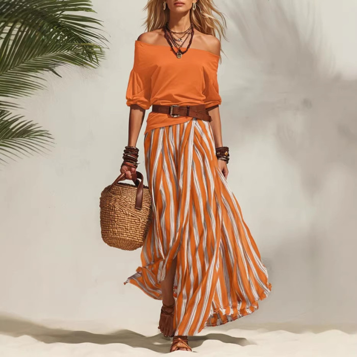 Elegant Striped Two Piece Outfit for Holiday Photoshoots and Weekend Brunches