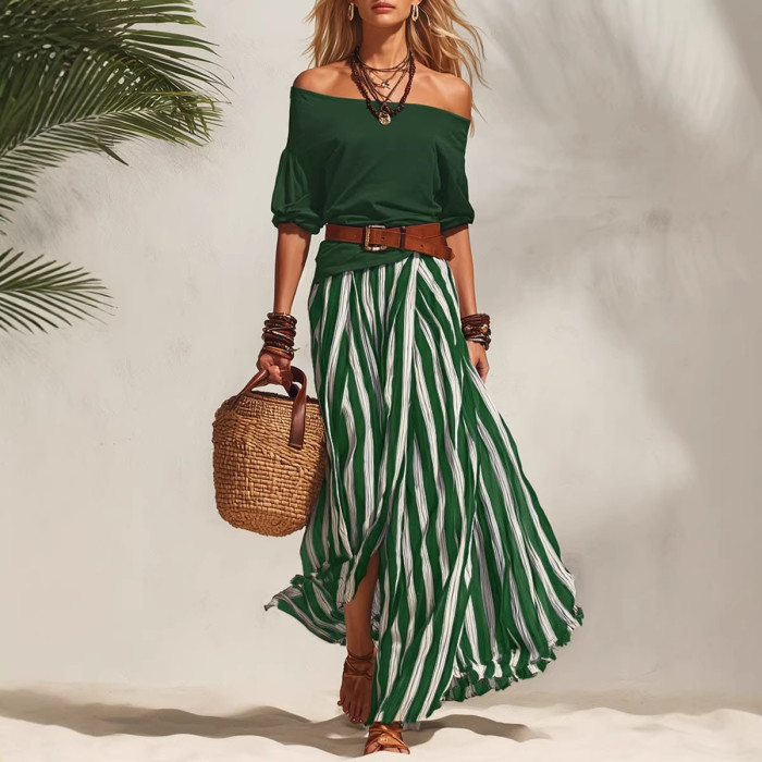 Elegant Striped Two Piece Outfit for Holiday Photoshoots and Weekend Brunches