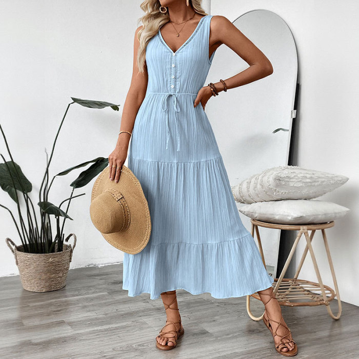 Solid Draped Backless Maxi Dress | Elegant Summer Beach Women Long Dress
