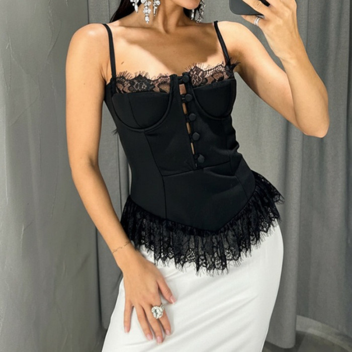 Sexy Lace Cami Suspender Top | Feminine Commute Daily Women Blouse