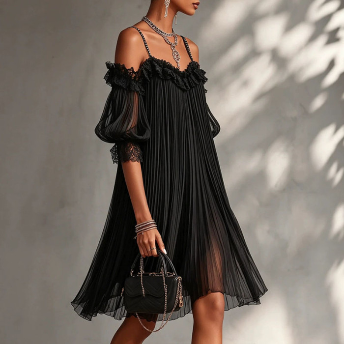 ✨Off Shoulder Lace Ruffle A Line Dress | Party & Dating Elegant Women Dress