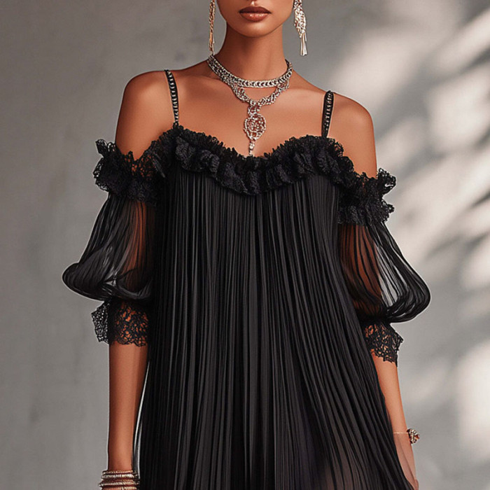 ✨Off Shoulder Lace Ruffle A Line Dress | Party & Dating Elegant Women Dress