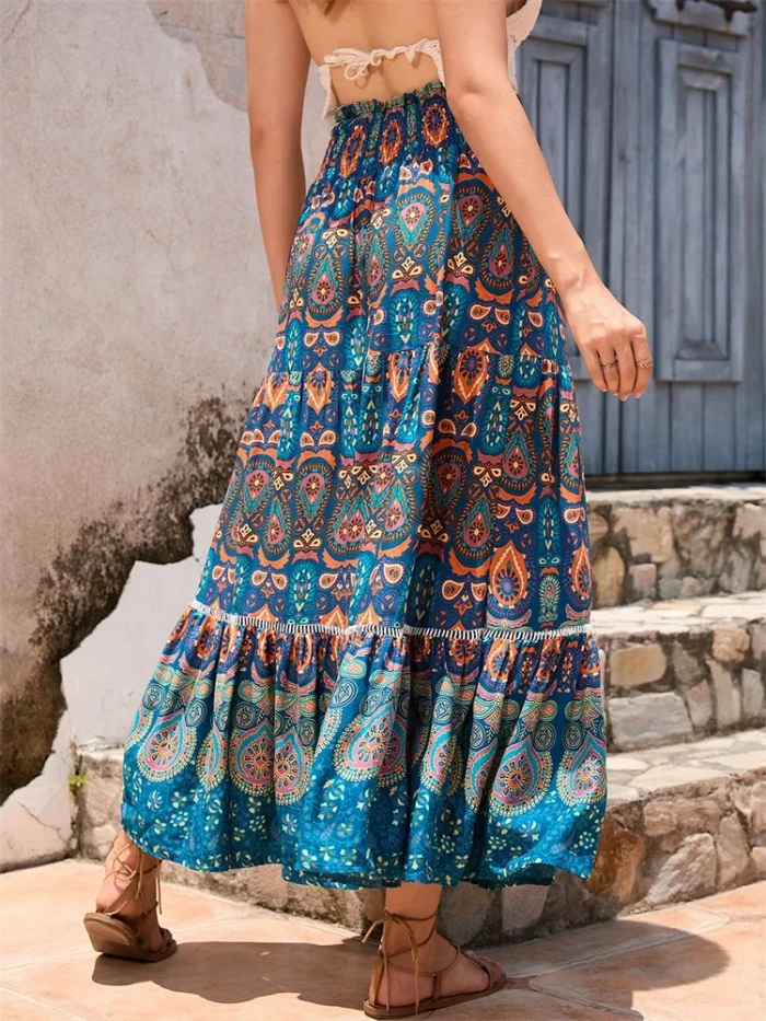 Flowy Printed Loose Maxi Skirt for Beach Parties and Sightseeing Trips