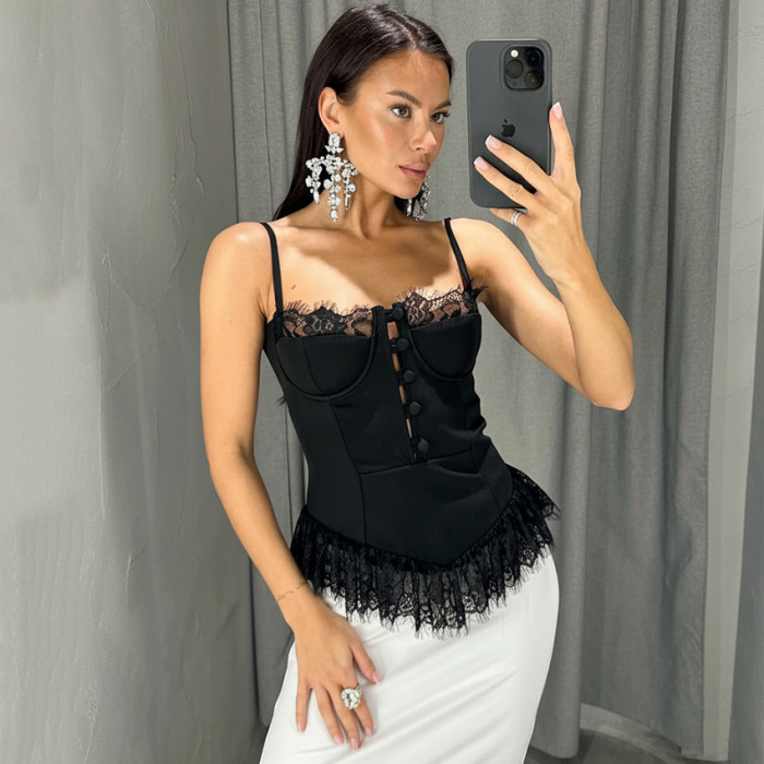 Sexy Lace Cami Suspender Top | Feminine Commute Daily Women Blouse