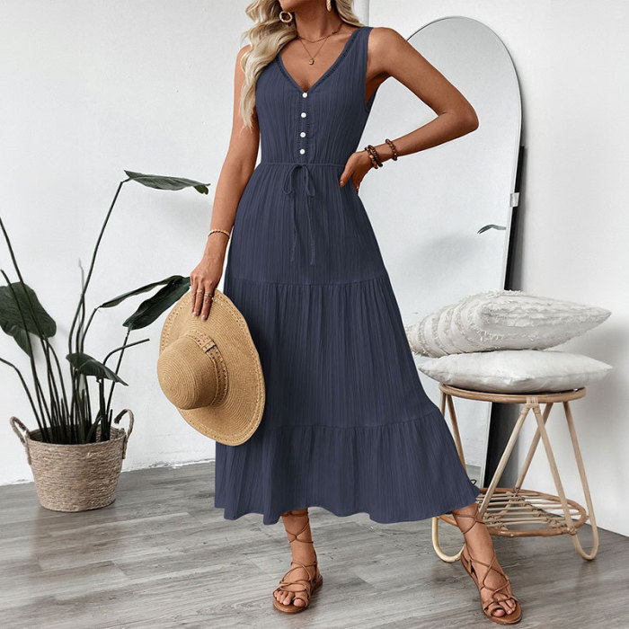 Solid Draped Backless Maxi Dress | Elegant Summer Beach Women Long Dress