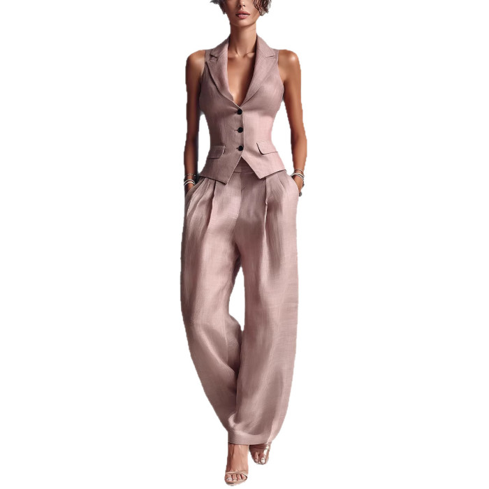 Sleeveless Single Breasted Vest & Trousers Two Piece Suit | Elegant Summer Women Matching Outfit