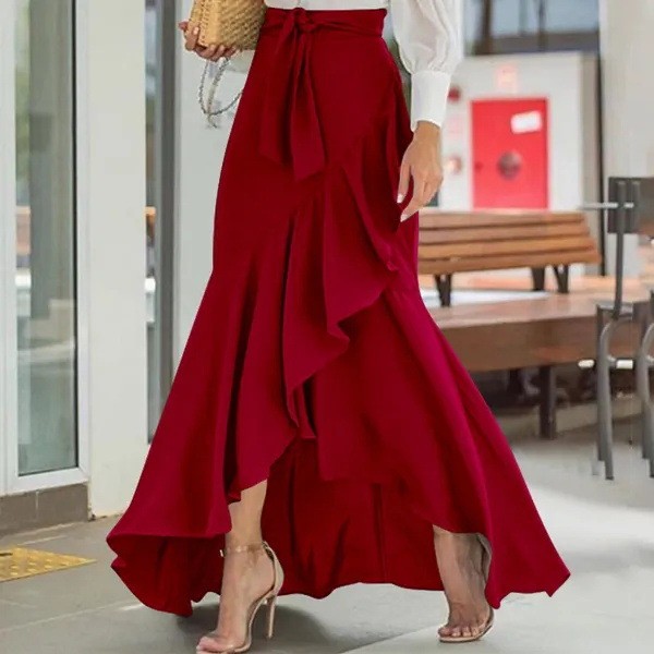 Printed Tie Side Wrap A Line Midi Skirt High Waist Asymmetrical Summer Skirt