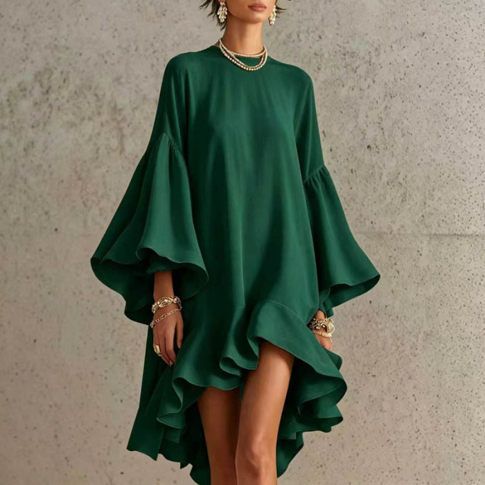 Loose Flowy Ruffle Hem Summer Holiday Dress for Sunset Dinners and Casual Dates