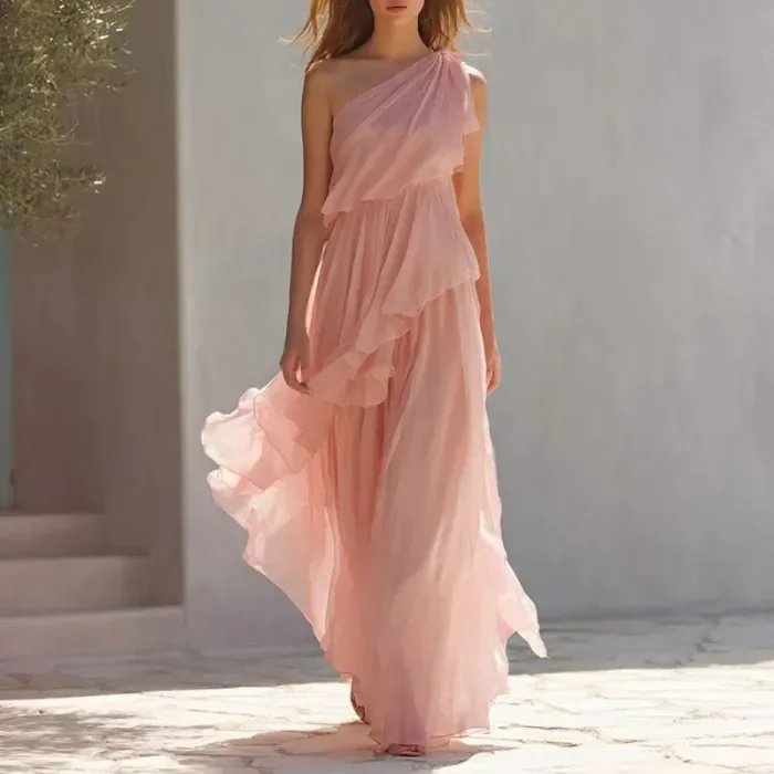 Tiered Ruffle Elegant Formal Dress for Beach Weddings and Banquet Occasions
