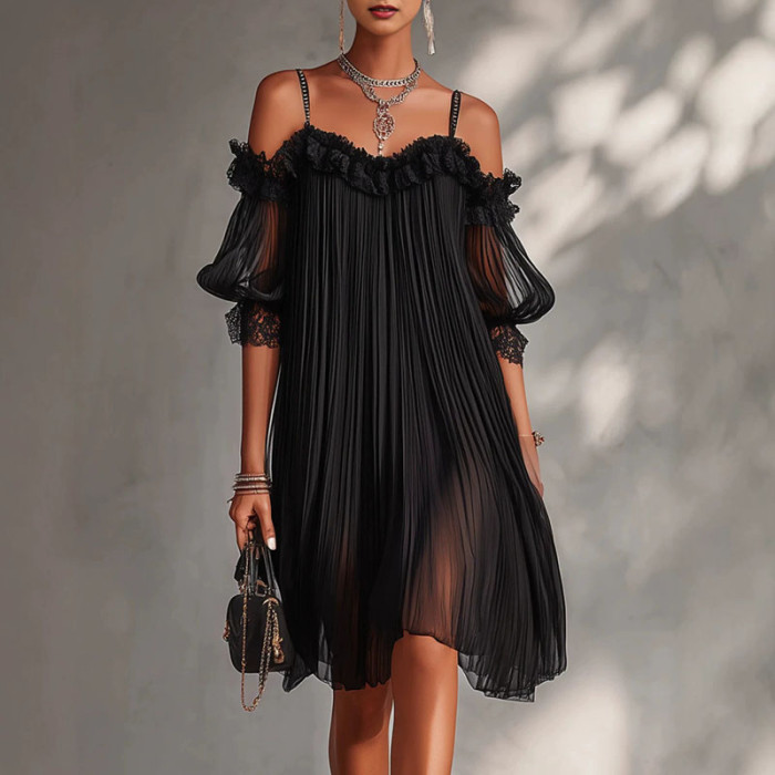 ✨Off Shoulder Lace Ruffle A Line Dress | Party & Dating Elegant Women Dress