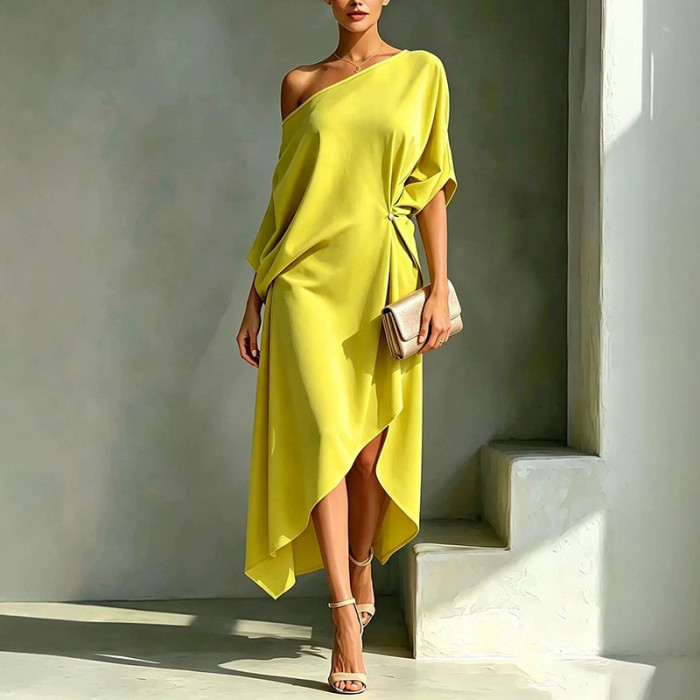 Minimalist Solid Twist Waist Midi Dress for Holiday Photoshoots and Small Gatherings
