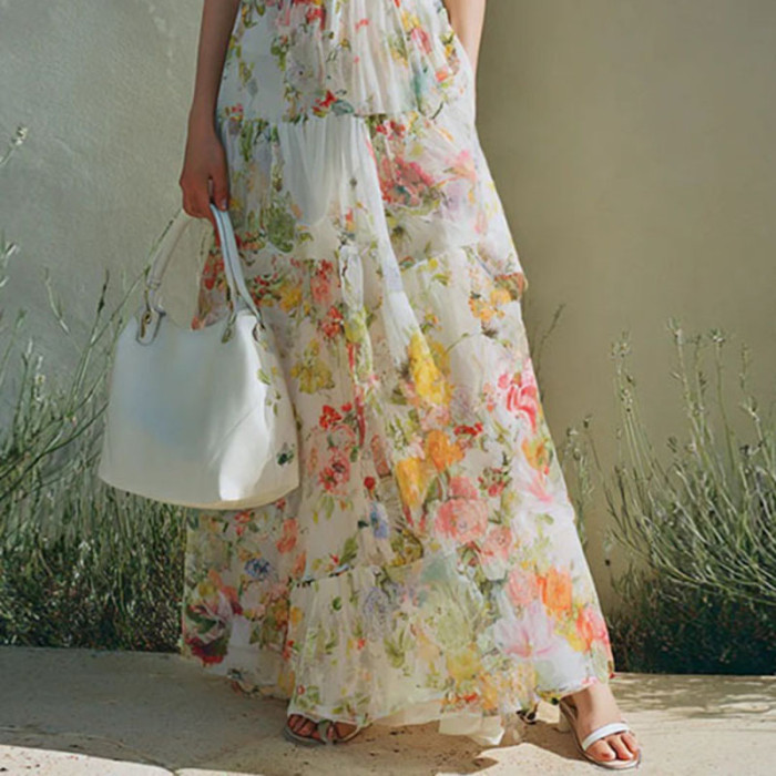 Spaghetti Strap Ruffle Tiered Floral Maxi Dress | Beach Vacation & Wedding Guest Boho Dress