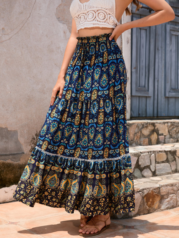 Flowy Printed Loose Maxi Skirt for Beach Parties and Sightseeing Trips