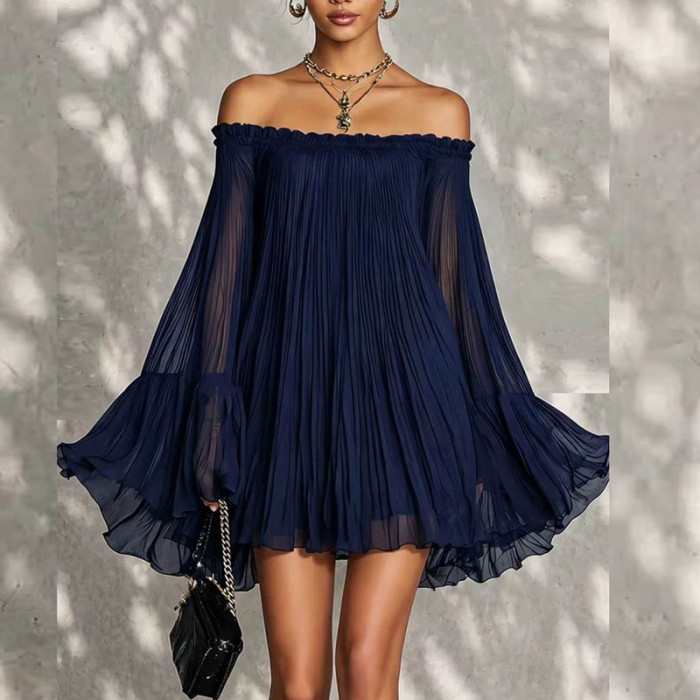 Off Shoulder Ruffle Pleated Mini Dress | Cocktail & Beach Summer Holiday Outfit