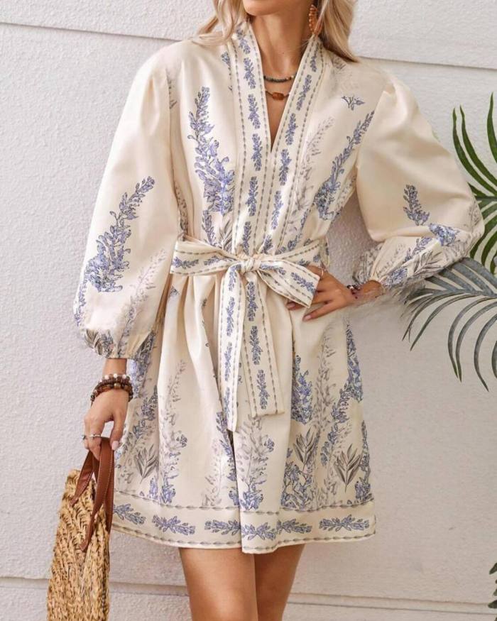 Long Sleeve Floral V Neck Midi Dress Boho Style | Daily & Party Women Dress