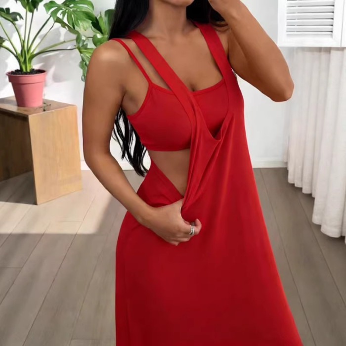 Y2K Backless Sleeveless Slim Maxi Dress Two Piece Set | Elegant Women Party Outfit