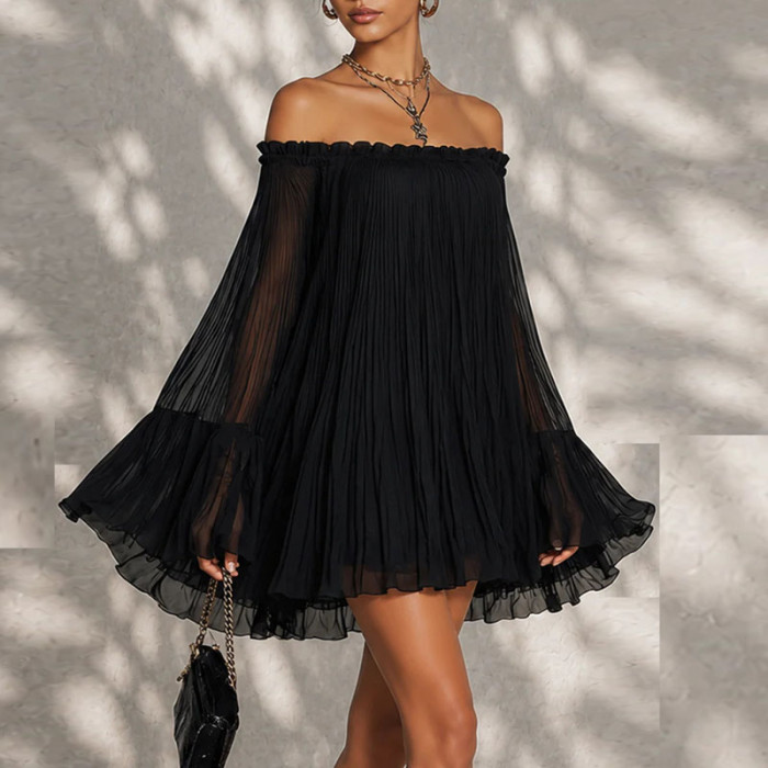 Off Shoulder Ruffle Pleated Mini Dress | Cocktail & Beach Summer Holiday Outfit