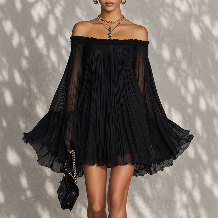 Off Shoulder Ruffle Pleated Mini Dress | Cocktail & Beach Summer Holiday Outfit