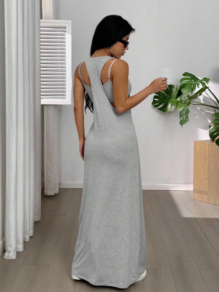 Y2K Backless Sleeveless Slim Maxi Dress Two Piece Set | Elegant Women Party Outfit