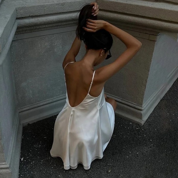 Solid Satin Lace Spliced Backless Spaghetti Strap Dress | Sexy Summer Women Dress