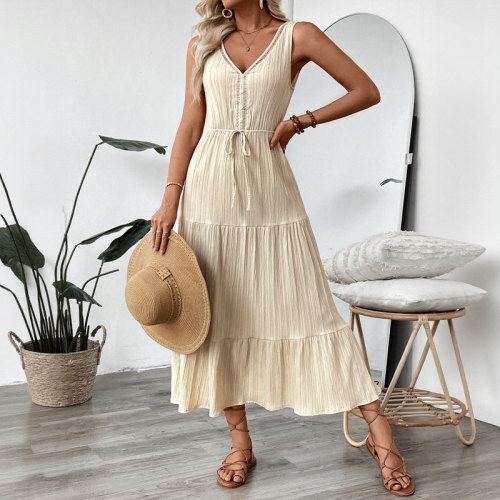 Solid Draped Backless Maxi Dress | Elegant Summer Beach Women Long Dress
